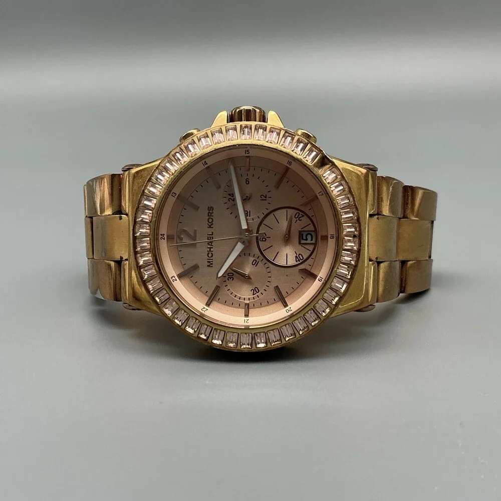 Michael Kors MK-5412 Womens Watch 41mm Crystal Bezel Chronograph New Battery 7
